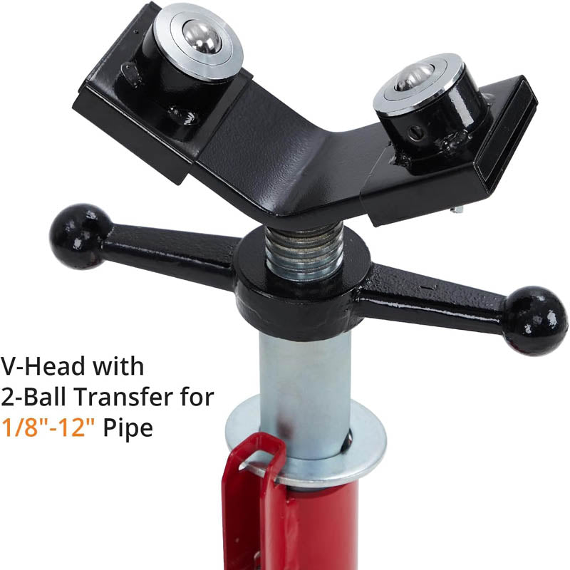 Roller Head Pipe Stand Heavy Duty Jack Stand V-Head with 2 Balls for 1/8-12 Inch Pipe, Adjustable Height 28-52 Inches