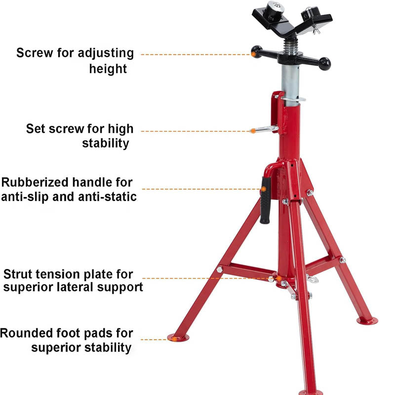 Roller Head Pipe Stand Heavy Duty Jack Stand V-Head with 2 Balls for 1/8-12 Inch Pipe, Adjustable Height 28-52 Inches