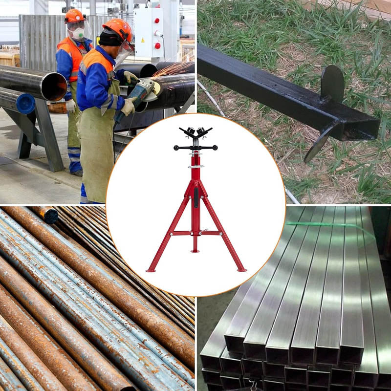 Roller Head Pipe Stand Heavy Duty Jack Stand V-Head with 2 Balls for 1/8-12 Inch Pipe, Adjustable Height 28-52 Inches