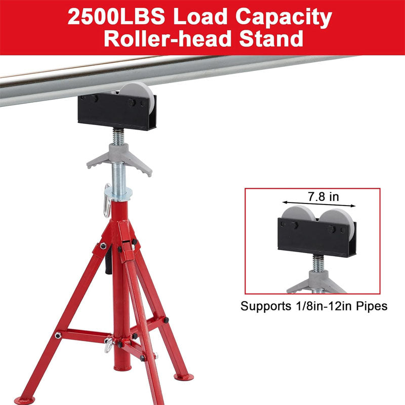 0.5-12 inch Roller Head Pipe Stand 2500lbs Folding Jack Stand Welding Stand Adjustable Height 28-52INn Steel Pipe Jacks for Welding