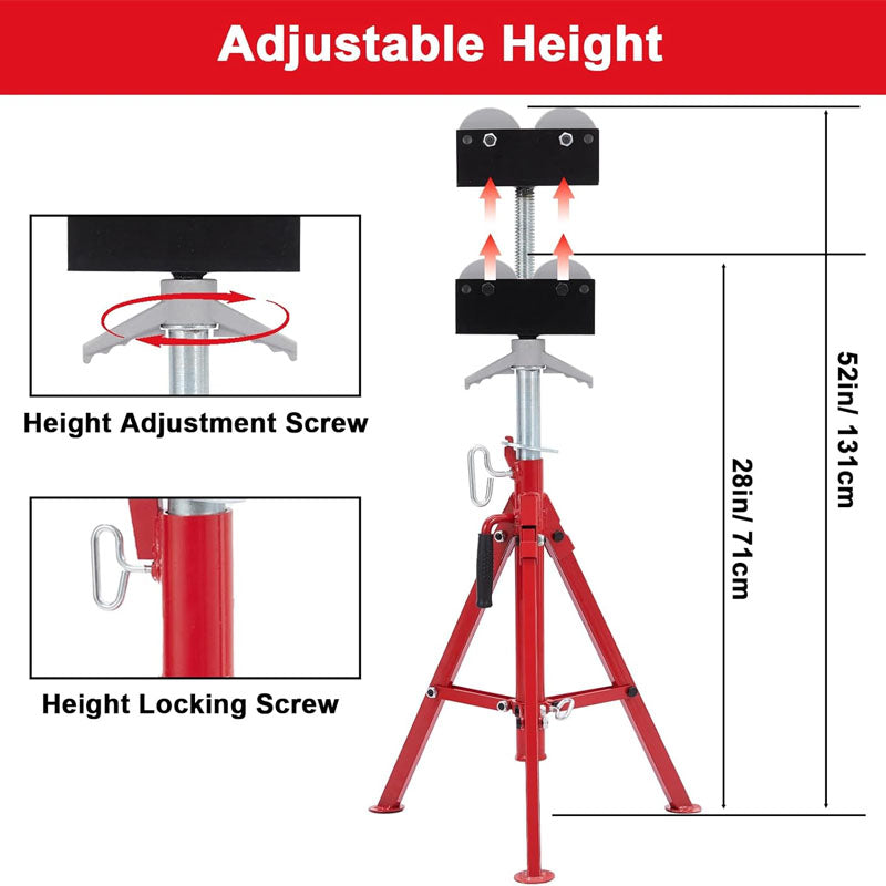0.5-12 inch Roller Head Pipe Stand 2500lbs Folding Jack Stand Welding Stand Adjustable Height 28-52INn Steel Pipe Jacks for Welding