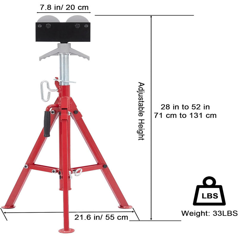 0.5-12 inch Roller Head Pipe Stand 2500lbs Folding Jack Stand Welding Stand Adjustable Height 28-52INn Steel Pipe Jacks for Welding