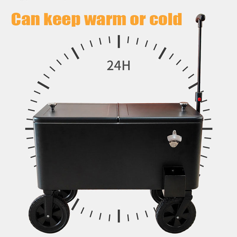 Simple Black Insulated Trolley Ice Bucket For Patios, Parties And Pools