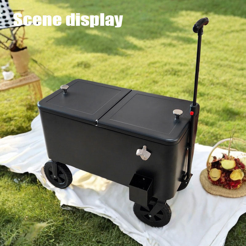 Simple Black Insulated Trolley Ice Bucket For Patios, Parties And Pools