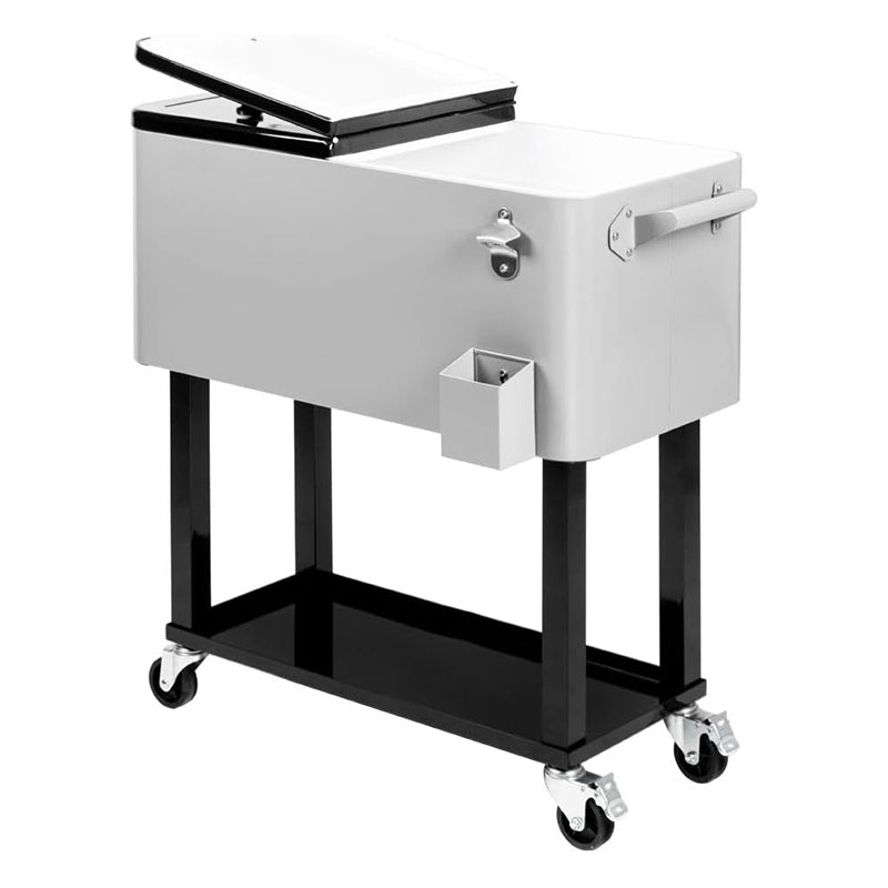 80 Quart Rolling Cooler Cart Ice Chest Portable with Shelf Beverage Pool Patio Party Bar Drink