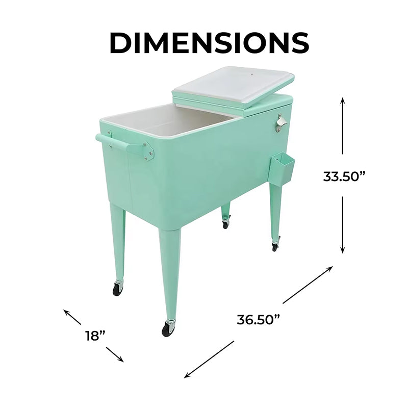 Portable Rolling Ice Chest Patio Party Bar Drink Cooler Cart Beverage Pool with Bottle Opener with Shelf