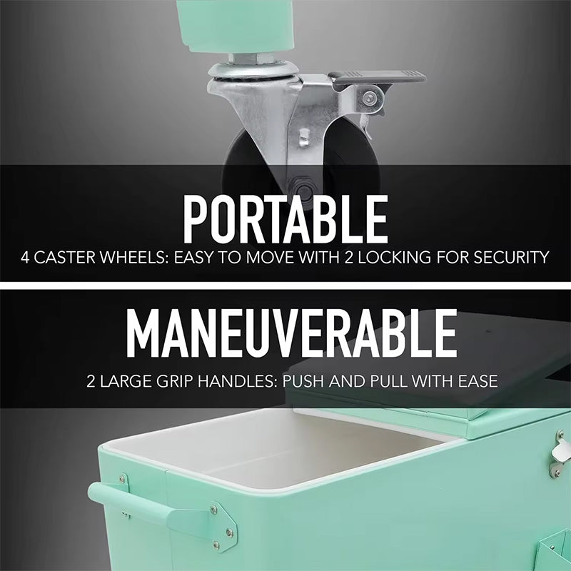 Portable Rolling Ice Chest Patio Party Bar Drink Cooler Cart Beverage Pool with Bottle Opener with Shelf