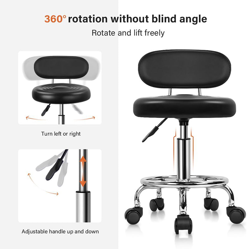 PU Leather Modern Rolling Stool with Low Back Adjustable Height Swivel Task Chair with Footrest