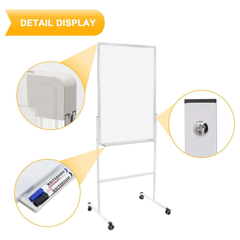 24"x36" Adjustable Height Double Side Mobile Magnetic Rolling Whiteboard on Wheels for Home, Office & School