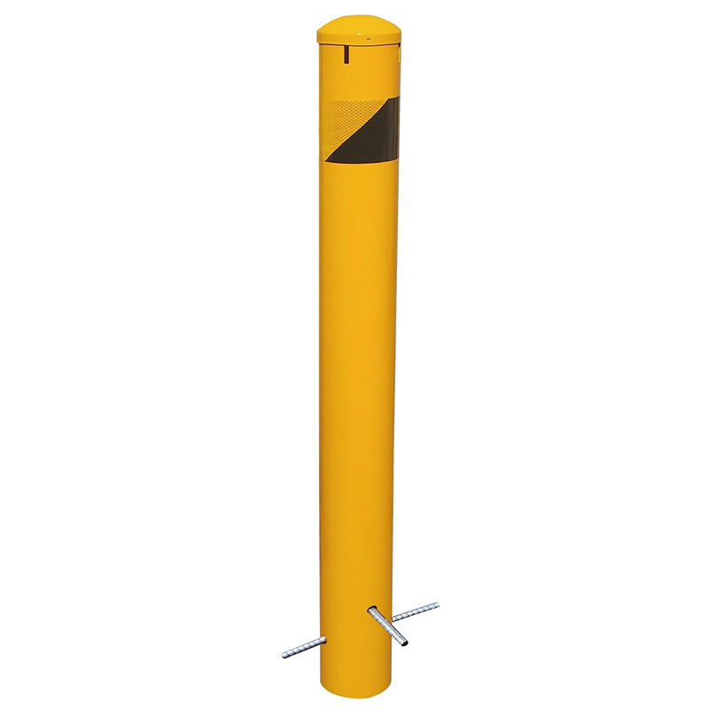 Safety Bollard, 46 Inch High Pour in Place Steel Bollard Post, Yellow Powder Coat, Metal Bollard Parking, Door Front Barrier
