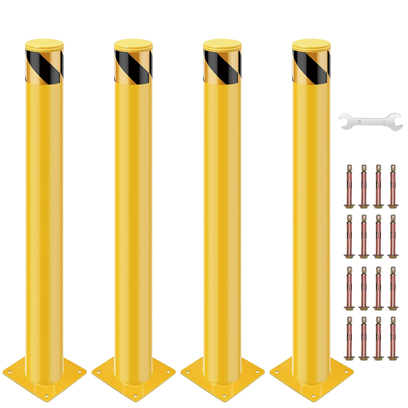 4 Pack Safety Bollard Post, 36 x 4.5 inch Steel Traffic Parking Barrier Bollards, Yellow for Traffic-Sensitive Area