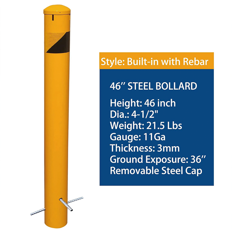 Safety Bollard, 46 Inch High Pour in Place Steel Bollard Post, Yellow Powder Coat, Metal Bollard Parking, Door Front Barrier