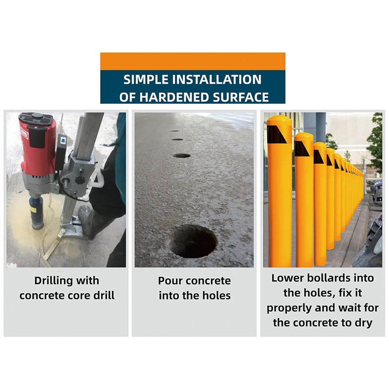 Safety Bollard, 46 Inch High Pour in Place Steel Bollard Post, Yellow Powder Coat, Metal Bollard Parking, Door Front Barrier