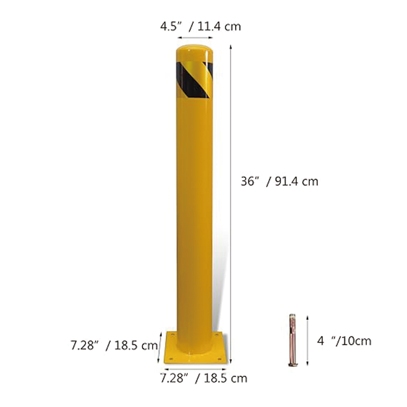 Safety Bollard 36 Inch Durable Steel Bollard Diameter 4.5Inch Parking Barrier Steel Bollard 1Pack with 4 Free Anchor Bolts,Versatile Parking Barrier for Industrial, Commercial, and Public Spaces