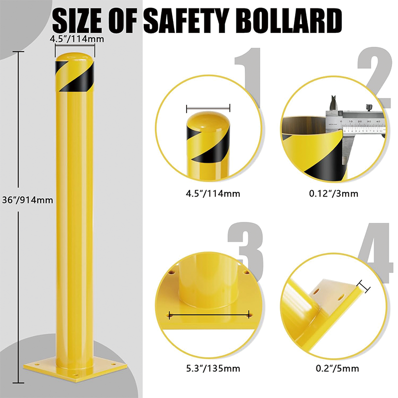 2Pack Safety Bollard Post, 36 Inch Height Steel Bollards, Yellow Powder Coated Safety Parking 4.5 Inch Diameter Parking Bollard