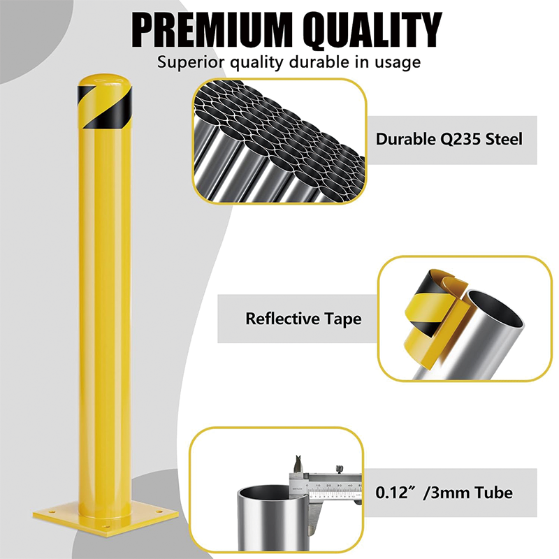 2Pack Safety Bollard Post, 36 Inch Height Steel Bollards, Yellow Powder Coated Safety Parking 4.5 Inch Diameter Parking Bollard