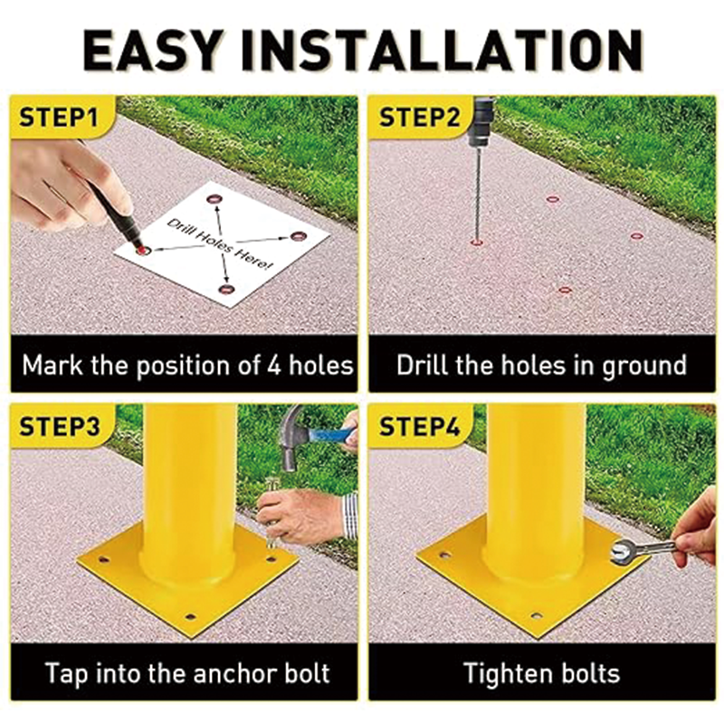 Safety Bollard 36 Inch Durable Steel Bollard Diameter 4.5Inch Parking Barrier Steel Bollard 1Pack with 4 Free Anchor Bolts,Versatile Parking Barrier for Industrial, Commercial, and Public Spaces