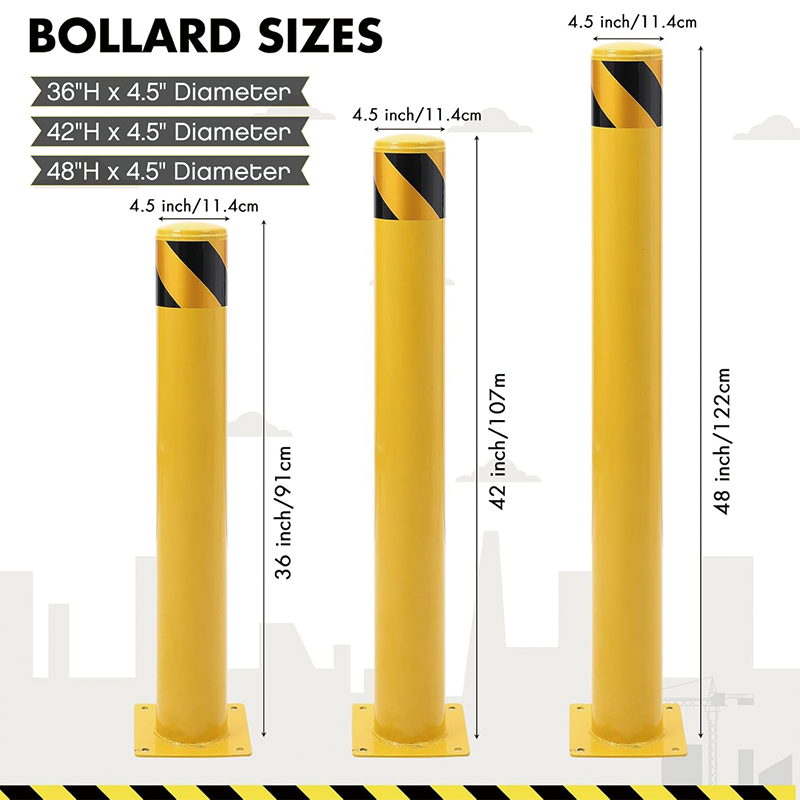 4 Pack Safety Bollard Post, 36 x 4.5 inch Steel Traffic Parking Barrier Bollards, Yellow for Traffic-Sensitive Area