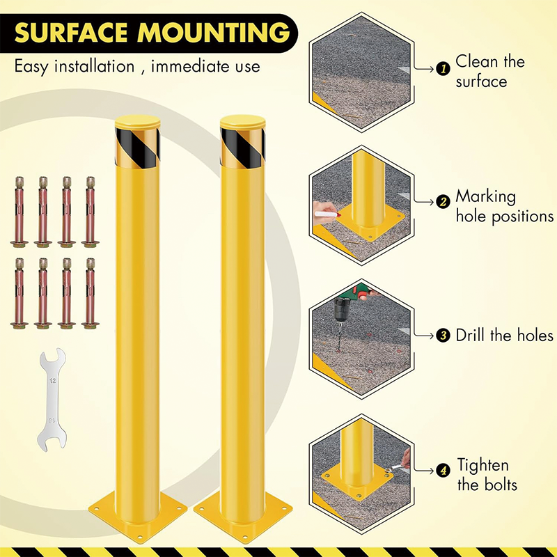 4 Pack Safety Bollard Post, 36 x 4.5 inch Steel Traffic Parking Barrier Bollards, Yellow for Traffic-Sensitive Area