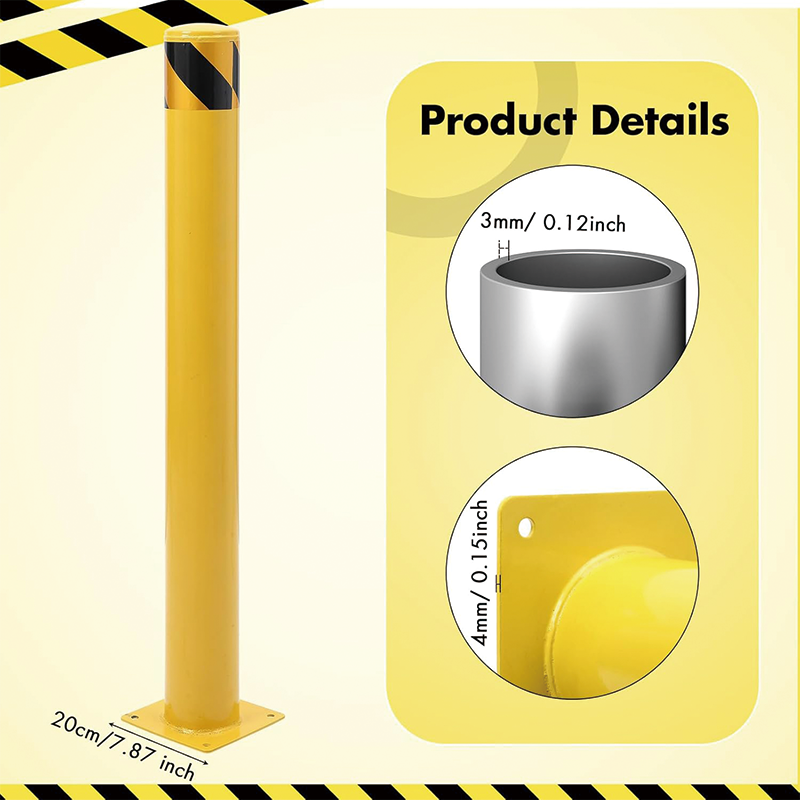 4 Pack Safety Bollard Post, 36 x 4.5 inch Steel Traffic Parking Barrier Bollards, Yellow for Traffic-Sensitive Area