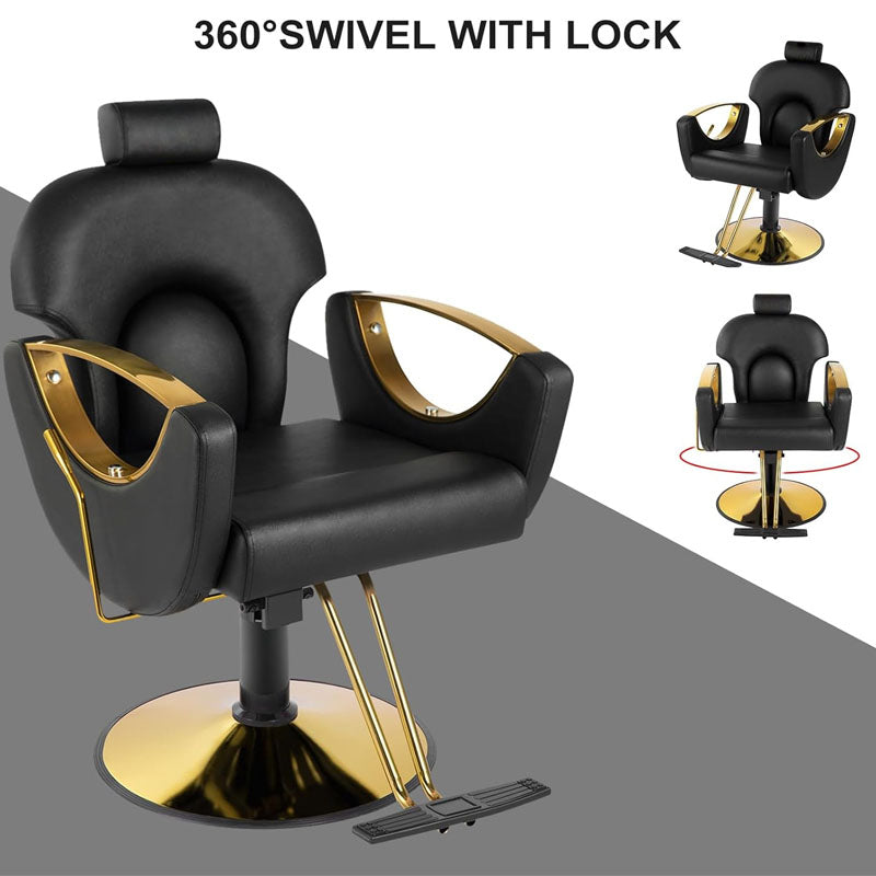 Salon Chair Hydraulic Recliner Barber Chair 360 Degrees Rolling 90°-135° Reclining Salon Chair Max Load Weight 330 lbs Black