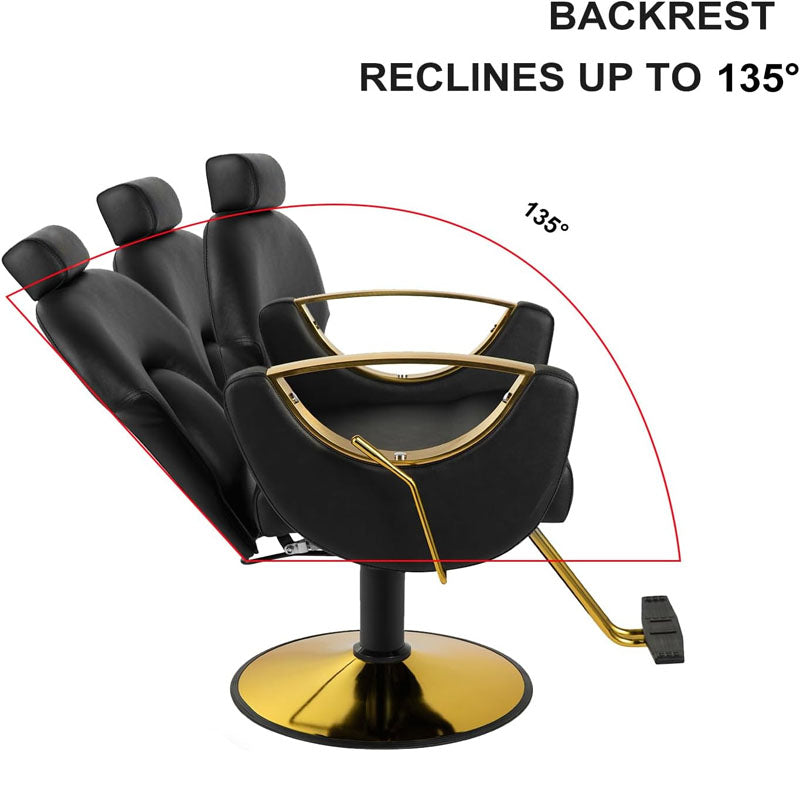 Salon Chair Hydraulic Recliner Barber Chair 360 Degrees Rolling 90°-135° Reclining Salon Chair Max Load Weight 330 lbs Black