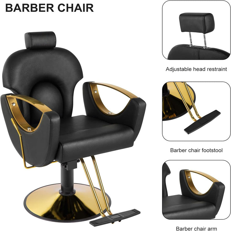 Salon Chair Hydraulic Recliner Barber Chair 360 Degrees Rolling 90°-135° Reclining Salon Chair Max Load Weight 330 lbs Black