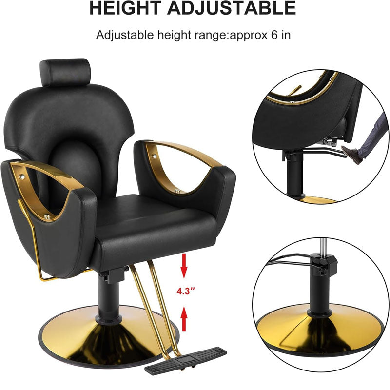 Salon Chair Hydraulic Recliner Barber Chair 360 Degrees Rolling 90°-135° Reclining Salon Chair Max Load Weight 330 lbs Black