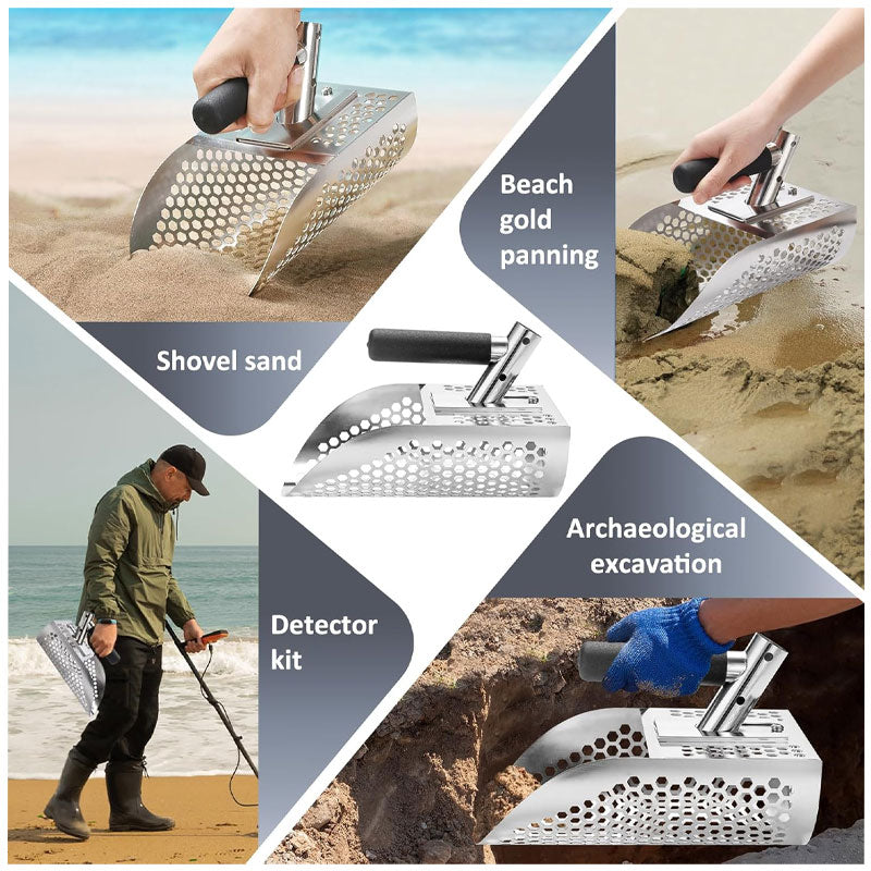 Stainless Steel Gold Panning Shovel, Sand Shovel Hourglass Beach Treasure Sand Filter Metal Detector