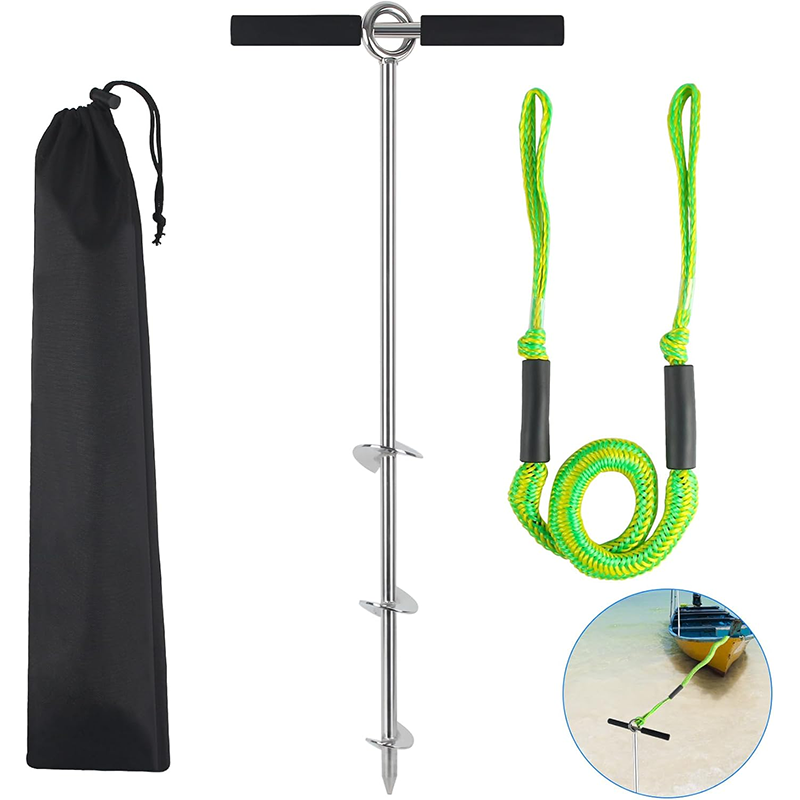 36 Inch Sand Anchor, Chrome Plated Steel Stainless Steel Marine Helical Anchor with Removable Handle, Marine Sand Anchor with Bungee Cord, Shallow Water Anchor for Jet Ski, PWC, Pontoon, Kayak, Canoe