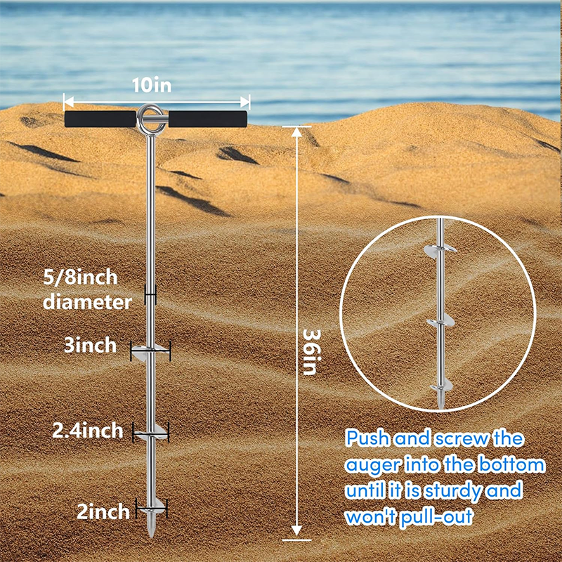 36 Inch Sand Anchor, Chrome Plated Steel Stainless Steel Marine Helical Anchor with Removable Handle, Marine Sand Anchor with Bungee Cord, Shallow Water Anchor for Jet Ski, PWC, Pontoon, Kayak, Canoe