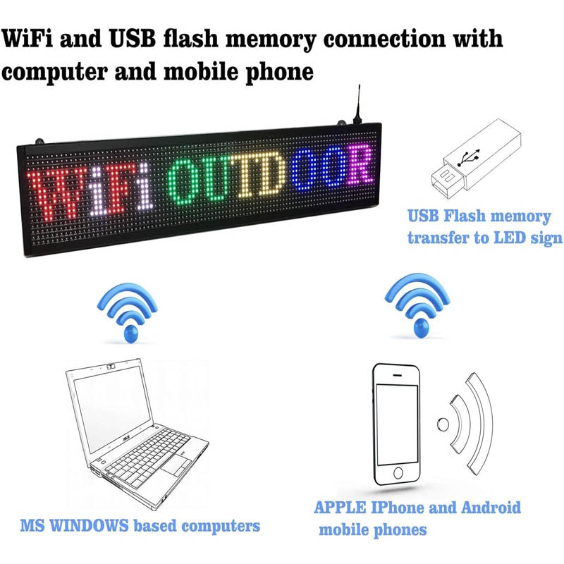 Scrolling Sign LED display with WiFi+USB 40 x 8 inch Led Scrolling Message Display RGB 7-Color P10 Digital Message Display