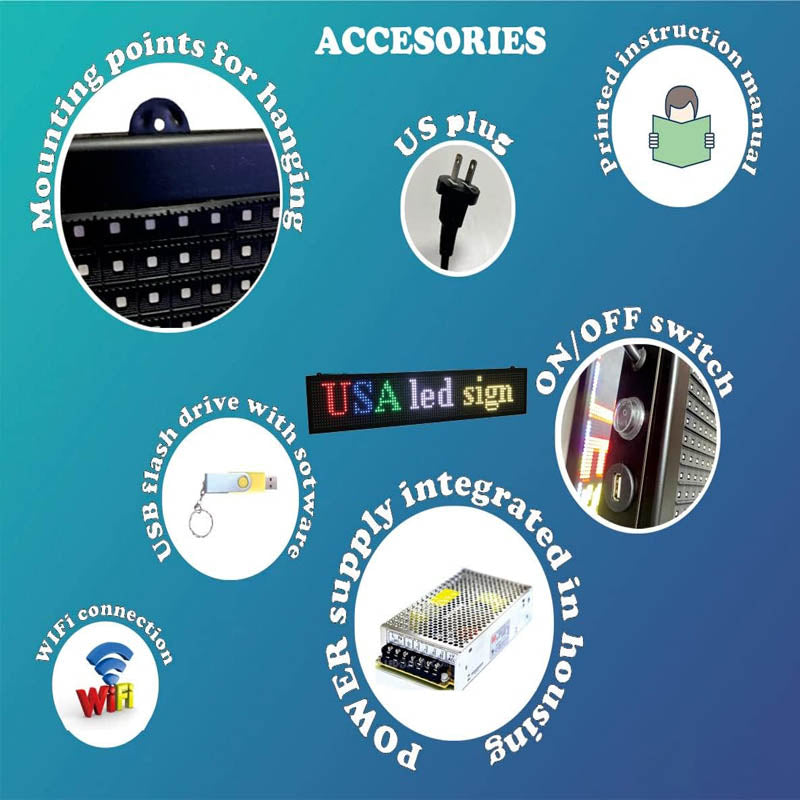 Scrolling Sign LED display with WiFi+USB 40 x 8 inch Led Scrolling Message Display RGB 7-Color P10 Digital Message Display