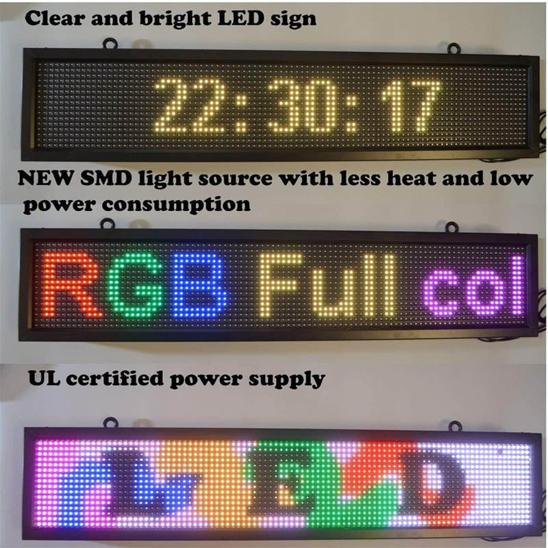 Scrolling Sign LED display with WiFi+USB 40 x 8 inch Led Scrolling Message Display RGB 7-Color P10 Digital Message Display