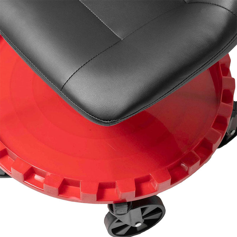 Rolling Shop Stool for Garage with Wheels and Tool Tray 400 LBS Capacity All-Terrain 5" Casters Black Red