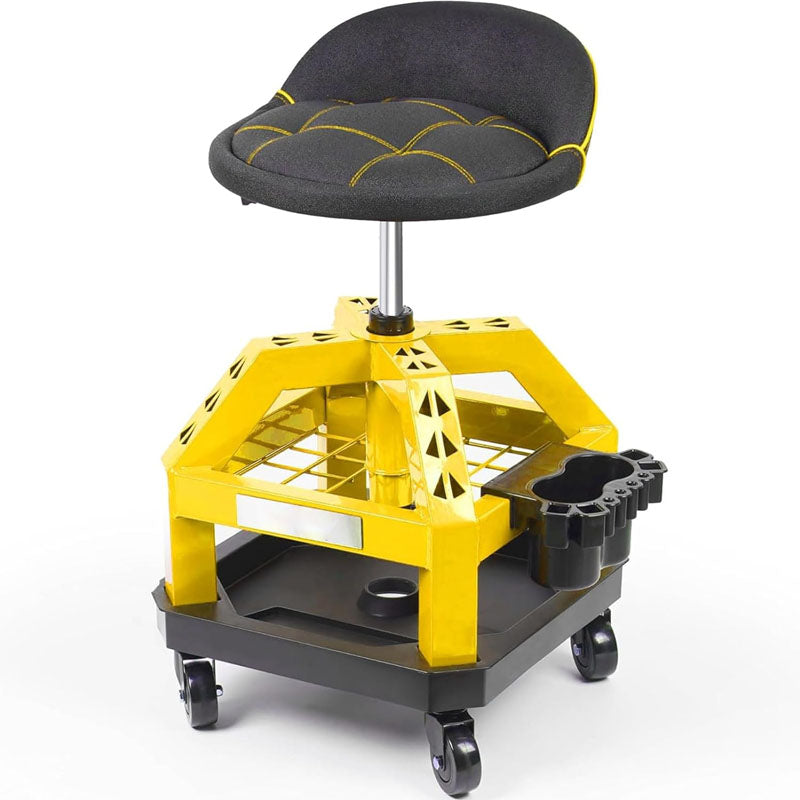 Rolling Shop Stool for Garage with Casters Adjustable Height 330LBS Capacity for Workshop Auto Repair Shop Yellow