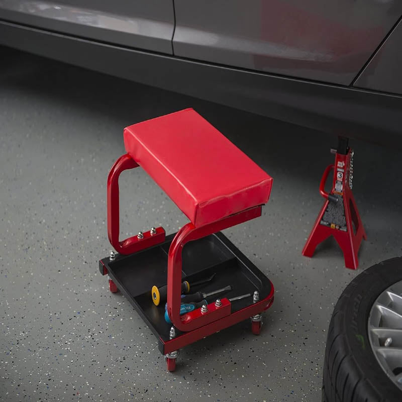 Shop Stool Red Rolling Creeper Garage 250 LBS Mechanic Creeper Seat Under Car Tool Tray