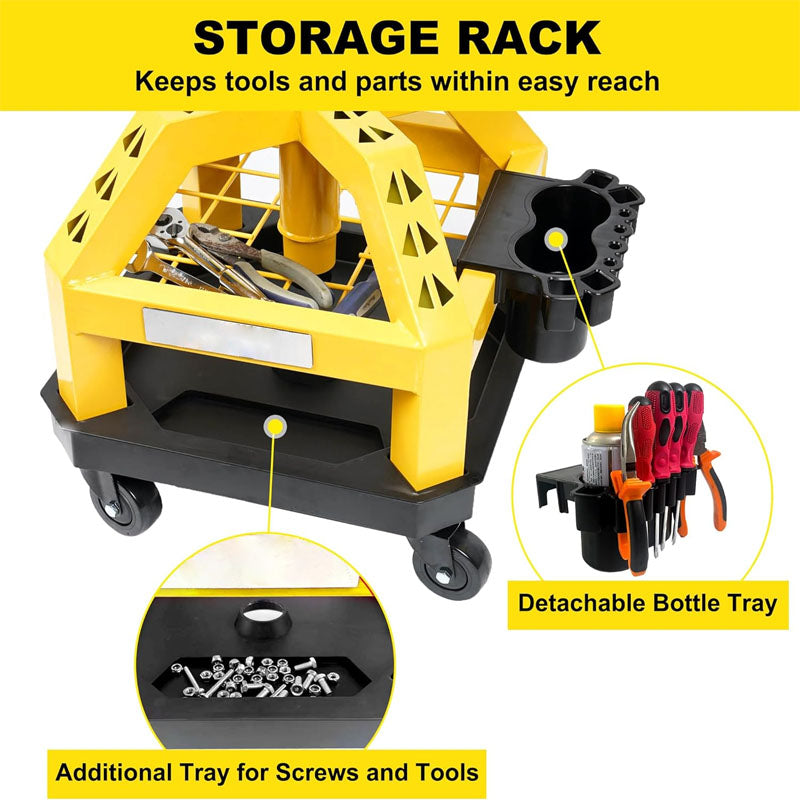 Rolling Shop Stool for Garage with Casters Adjustable Height 330LBS Capacity for Workshop Auto Repair Shop Yellow
