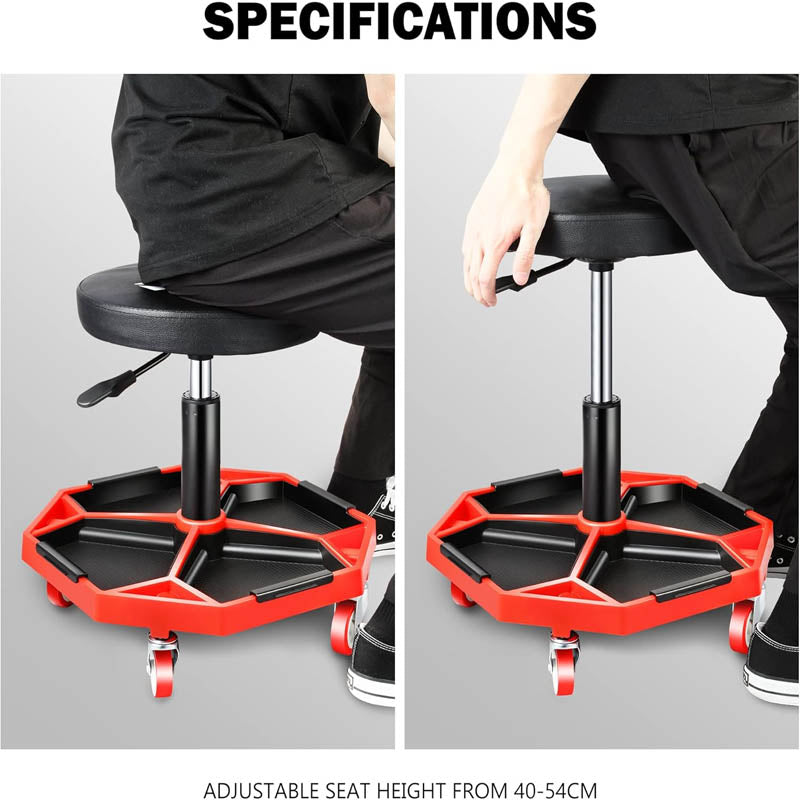Shop Stool Adjustable Mechanics Rolling Creeper Seat Stool Tool Tray 300lbs Max Weight Capacity