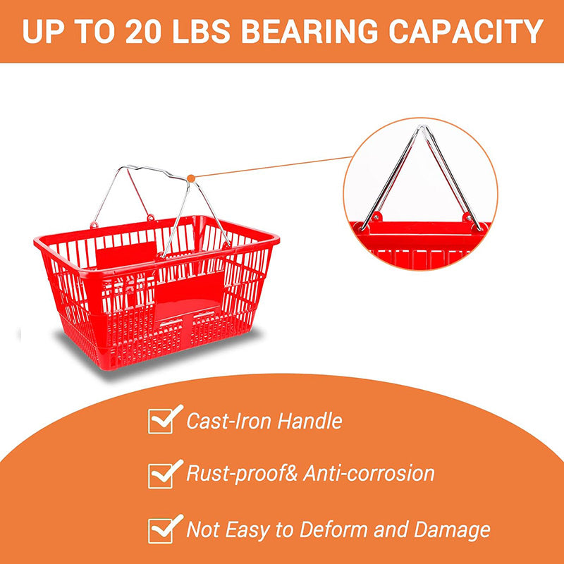 5.6 Gal Capacity Grocery Basket 16.9" x 11.8" 12Set Shopping Basket with Cast-Iron Handles and Stand for Retail Store, Convenience Store, Farmers Market