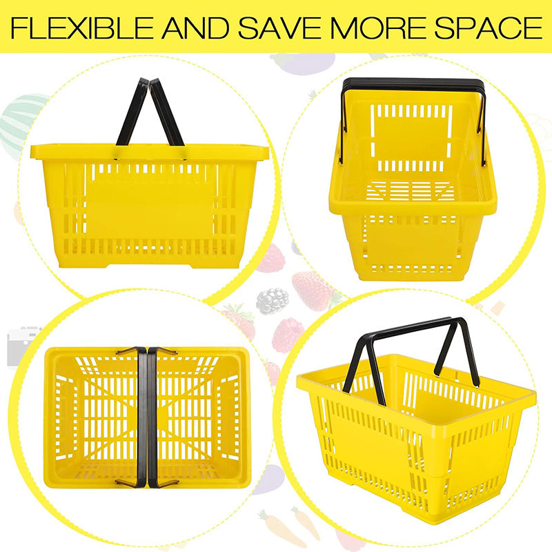 12 Pcs 20 L Plastic Shopping Baskets with Handles 16.9 * 11.8 * 9.1 Inches Store Baskets Retail Baskets with Handles for Market Grocery Supplies
