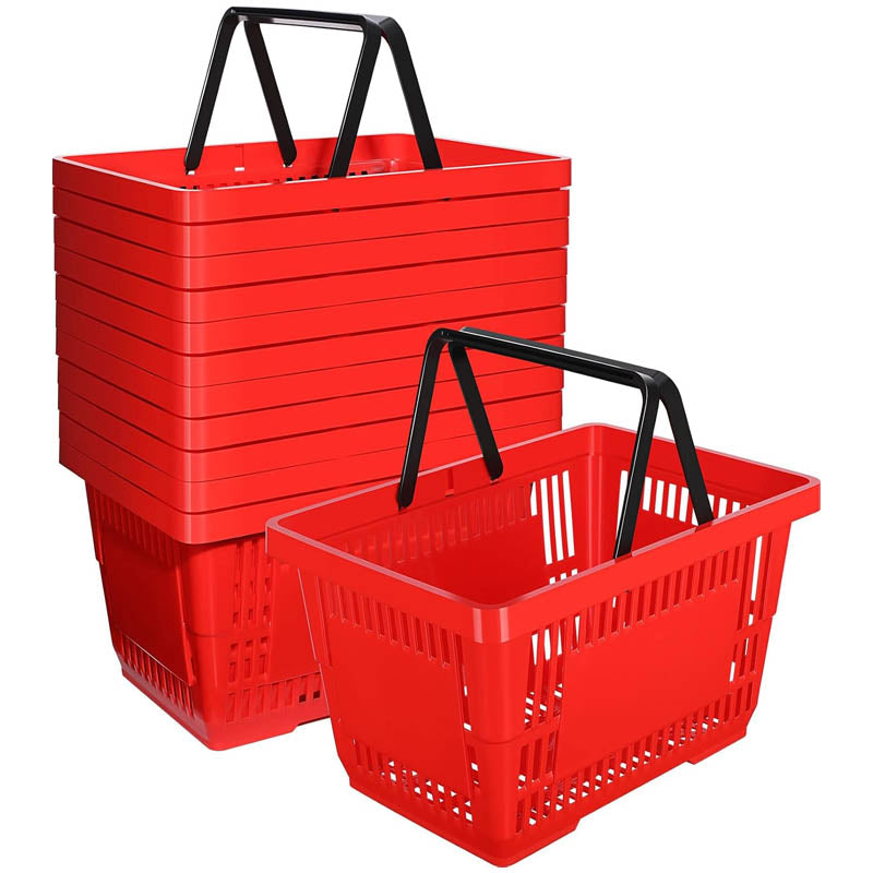 12 Pcs Shopping Basket 20 L Plastic Shopping Baskets with Handles for Market Grocery Supplies