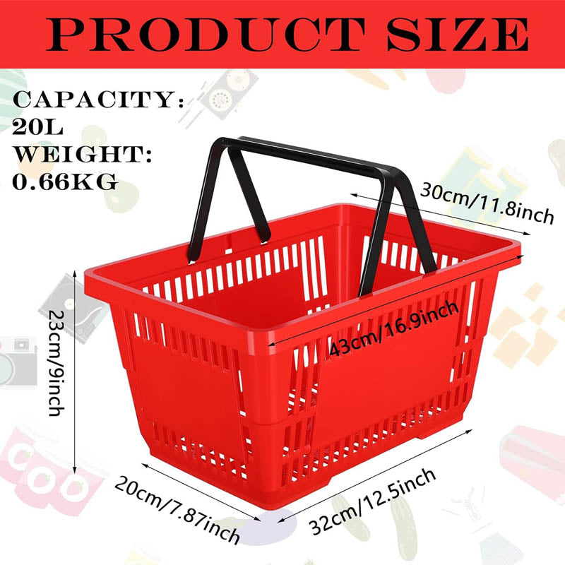 12 Pcs Shopping Basket 20 L Plastic Shopping Baskets with Handles for Market Grocery Supplies
