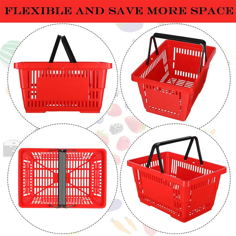 12 Pcs Shopping Basket 20 L Plastic Shopping Baskets with Handles for Market Grocery Supplies