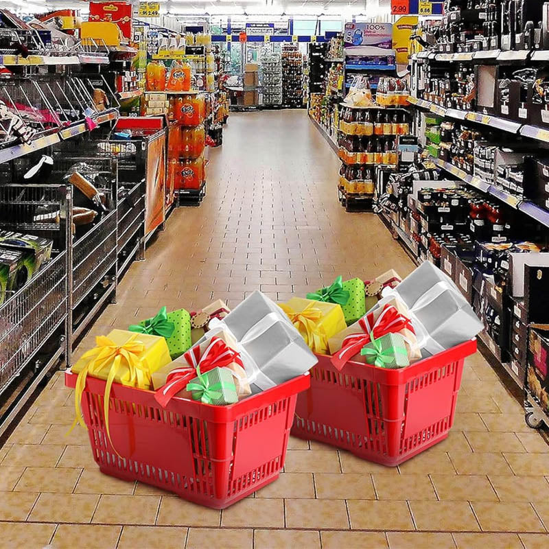 12 Pcs Shopping Basket 20 L Plastic Shopping Baskets with Handles for Market Grocery Supplies