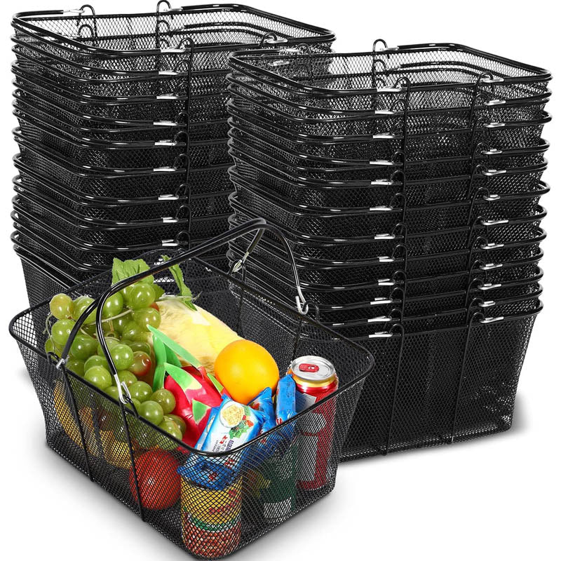 20 Pcs 22L Shopping Baskets Black Metal Shopping Basket Portable for Supermarket Retail Store Supplies