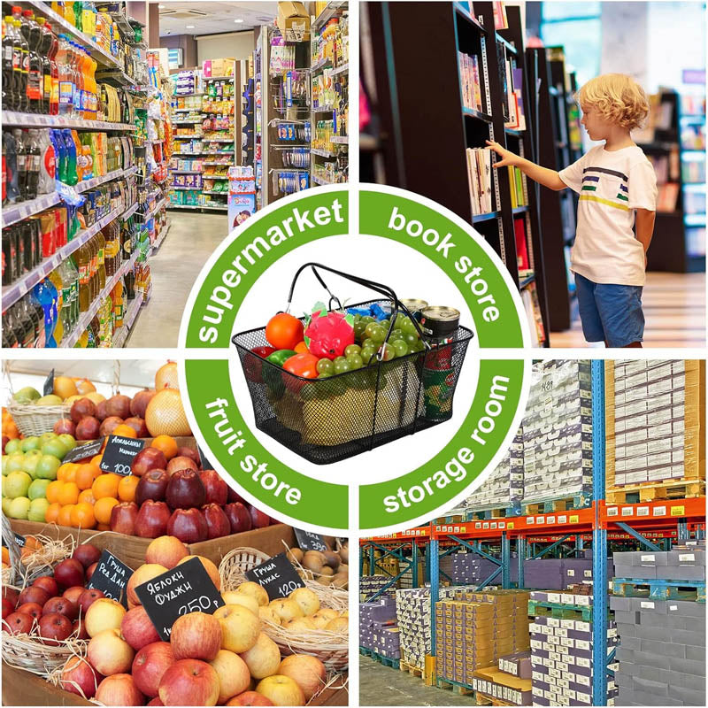 20 Pcs 22L Shopping Baskets Black Metal Shopping Basket Portable for Supermarket Retail Store Supplies