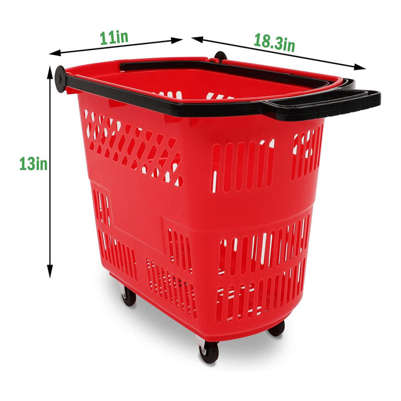 6PCS Shopping Basket Large-capacity 35L with Wheels For Supermarket Retail Shop Book Store Laundry Red