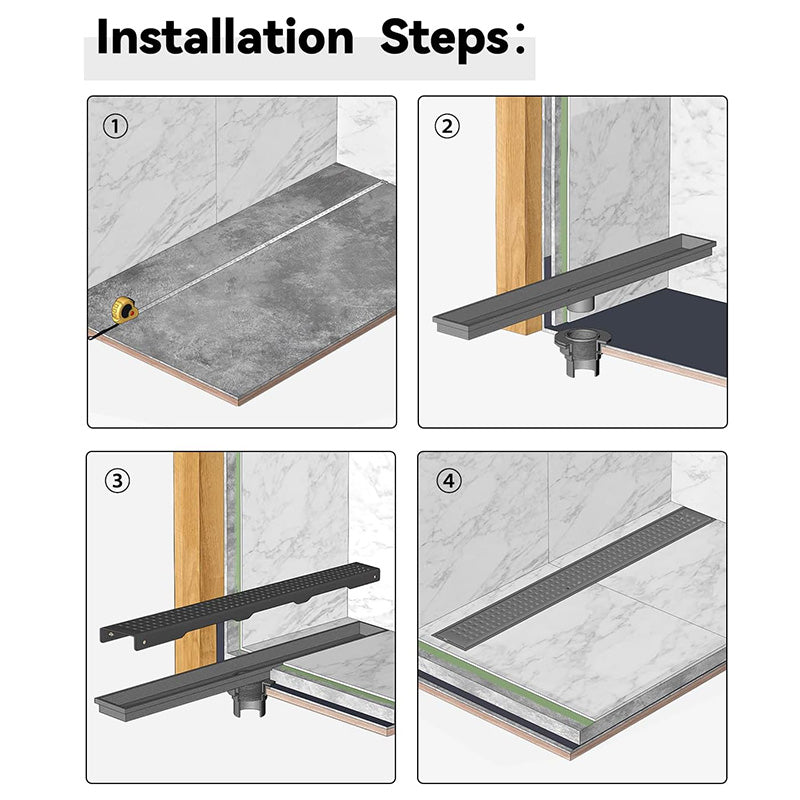 Shower Drain 24 Inch Linear Shower Drain 304 Stainless Steel Shower Floor Drain with Grate Rectangular Shower Drain