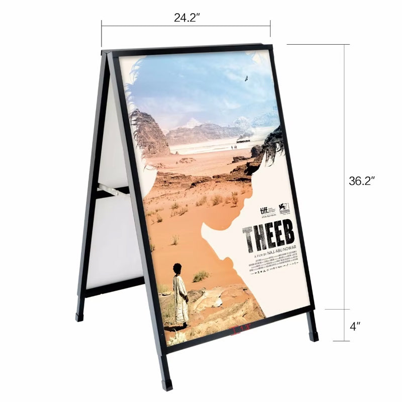 Standing Light Box Heavy Duty Slide-In A-Frame Sidewalk Sign 24x36 Inch Portable Double-Sided Metal Poster Stand
